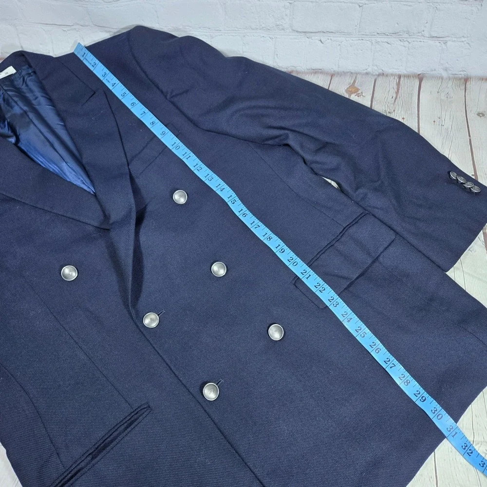 Joseph Abboud Mens Navy Blue Double Breasted Wool Blazer Suit Jacket Sport Coat